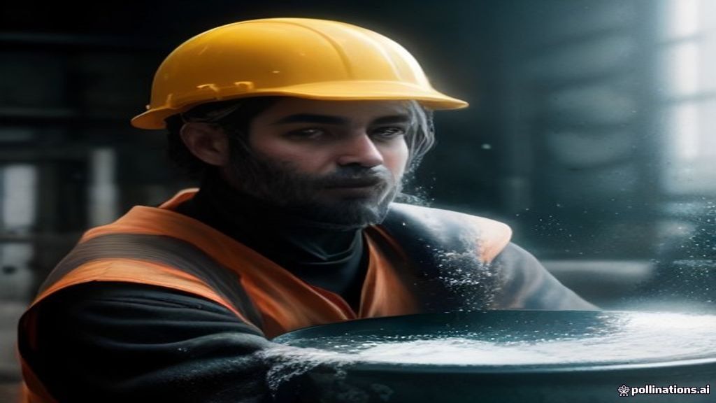 کارگر صنعتی با کلاه ایمنی کنار بخار آب جوش